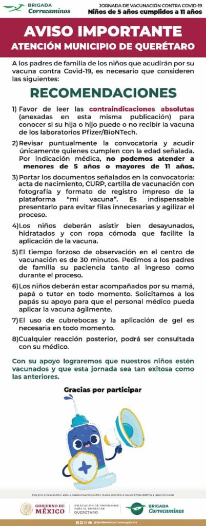 Arrancó vacunación anticovid para menores de 5 a 11 años en Querétaro