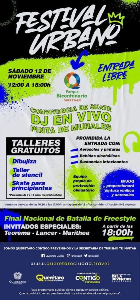 Este sábado, Festival Urbano en el Parque Bicentenario Querétaro