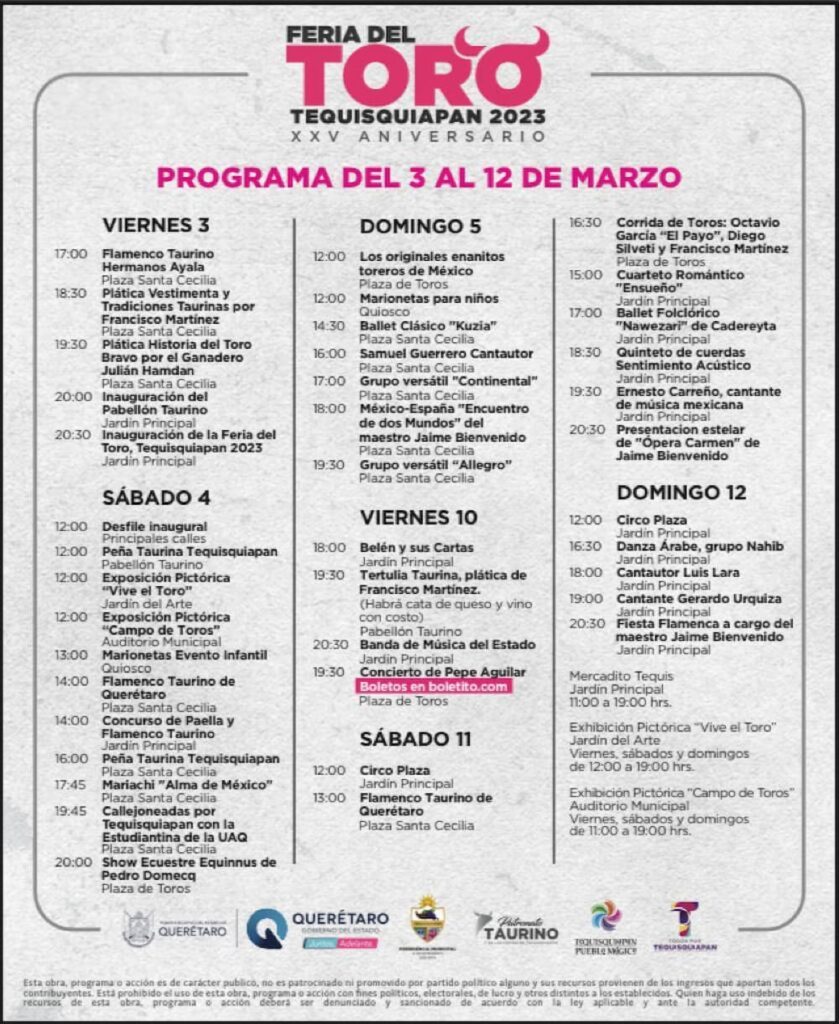 Programan Feria del Toro en Tequisquiapan del 3 al 12 de marzo