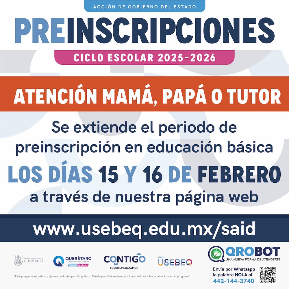 Extiende USEBEQ el periodo de preinscripciones hasta el 16 de febrero