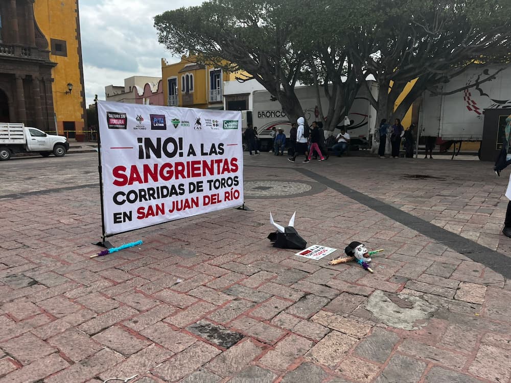 Activistas protestan contra corridas de toros en San Juan del Río 1 WhatsApp Image 2025 06 13 at 6.56.27 PM