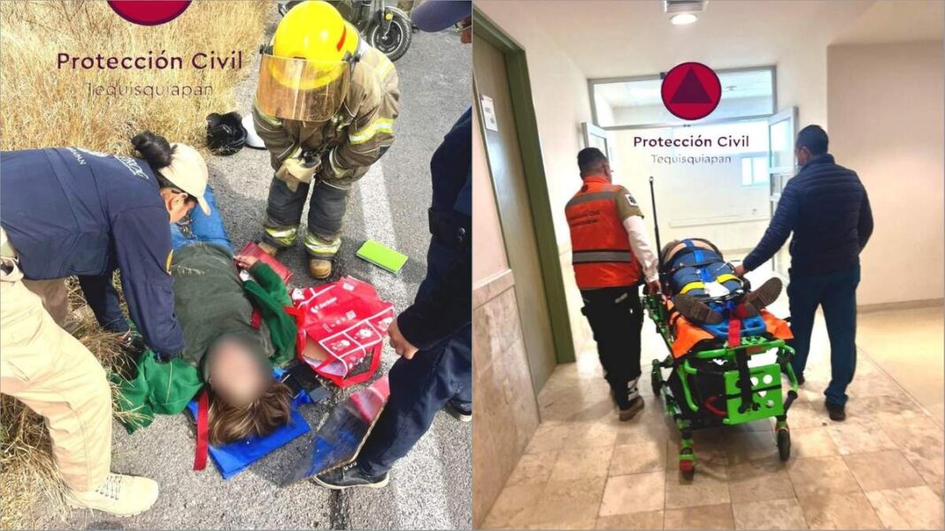 Choque entre automóvil y motocicleta deja dos lesionados en la carretera Tequisquiapan–Querétaro