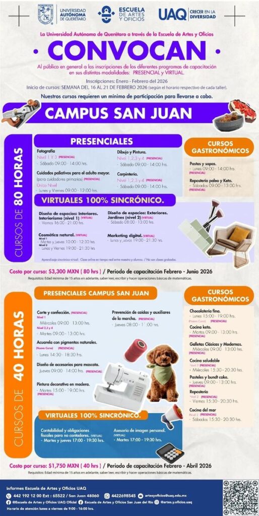¿Quieres aprender un oficio? Acude a la UAQ SJR e inscríbete en sus talleres