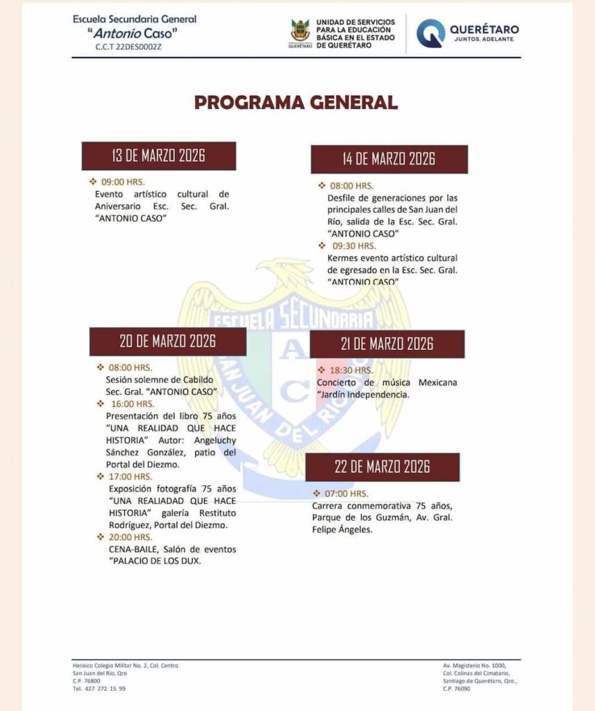 Secundaria Antonio Caso celebrará 75 años de historia con desfile, libro, carrera y sesión solemne
