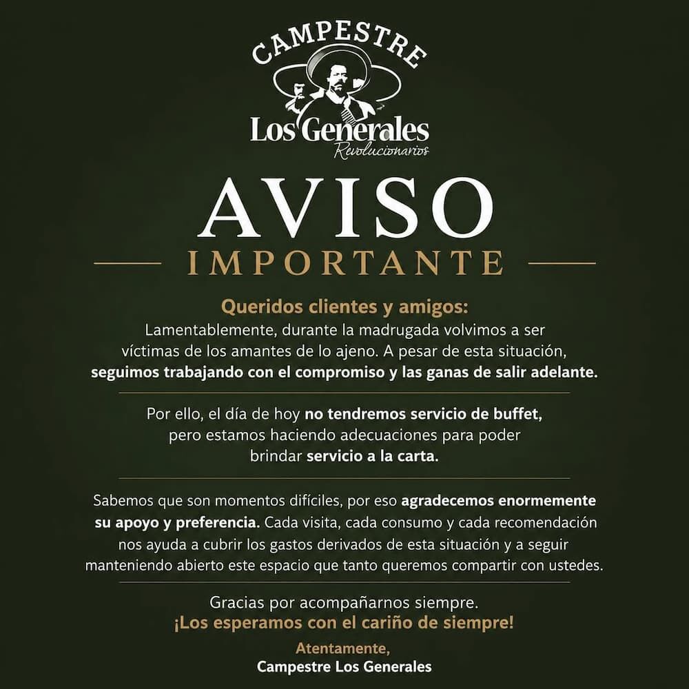 Restaurante suspende servicio de buffet tras robo en sus instalaciones Restaurante suspende servicio de buffet tras robo en sus instalaciones