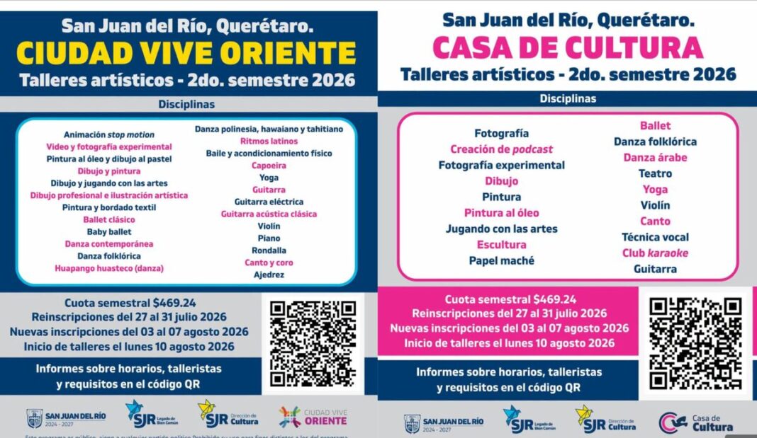 Anuncian inscripciones y reinscripciones a talleres de Casa de Cultura y Ciudad Vive Oriente