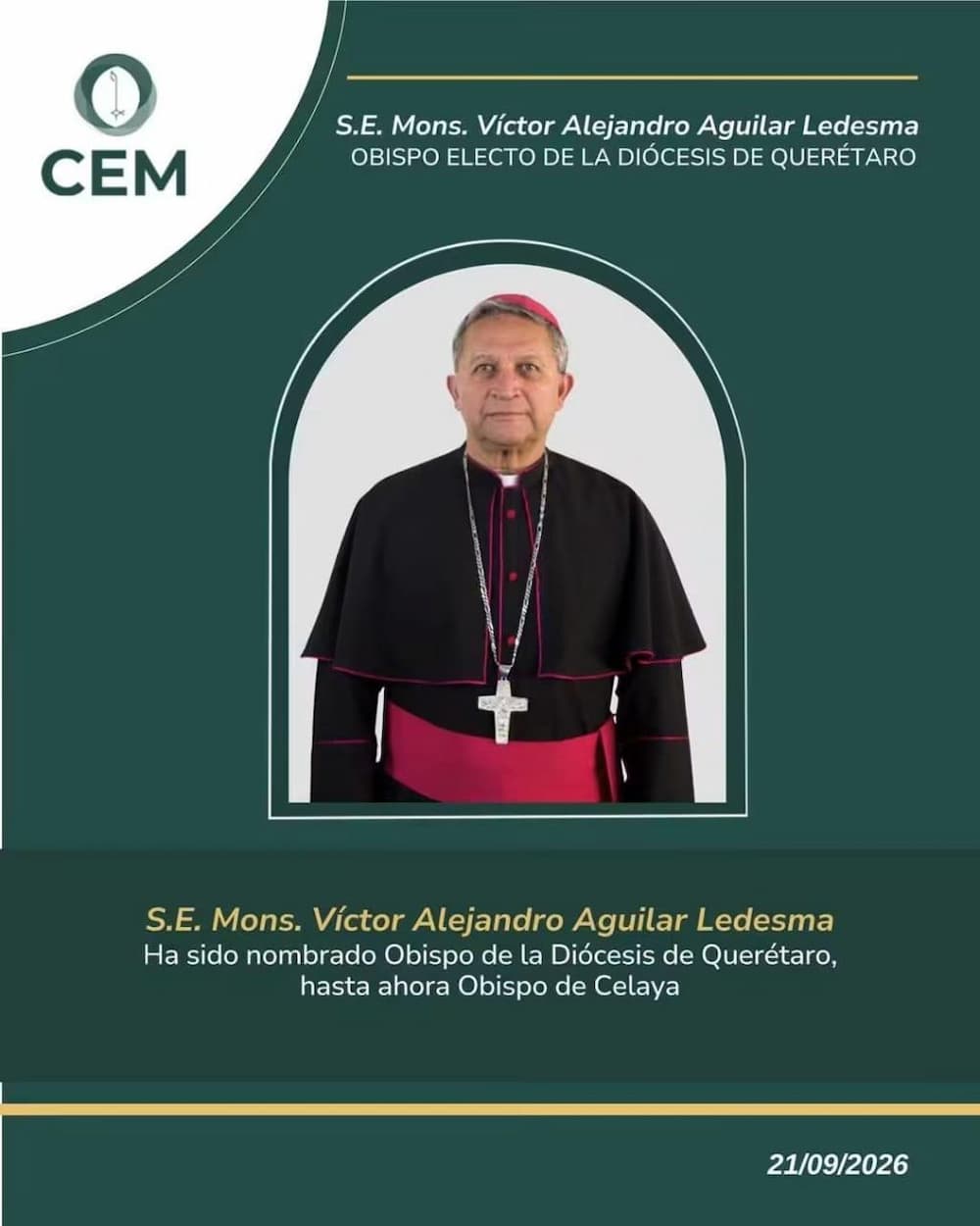 Nombran a Víctor Alejandro Aguilar Ledesma obispo de la Diócesis de Querétaro Nombran a Víctor Alejandro Aguilar Ledesma obispo de la Diócesis de Querétaro